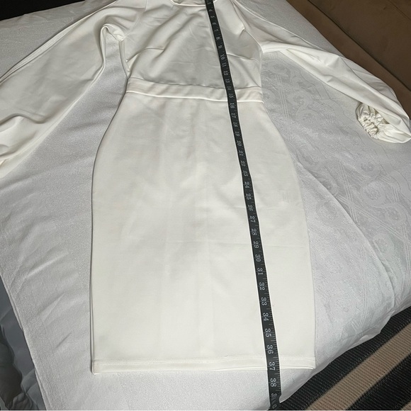 White Sheath Dress with Bishop Sleeves and Cold Shoulder - Picture 11 of 11